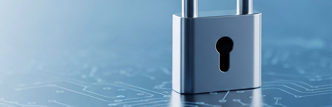 Digital padlock on a technology-themed background, representing the importance of recognizing fraud warning signs and protecting personal information from scams.
